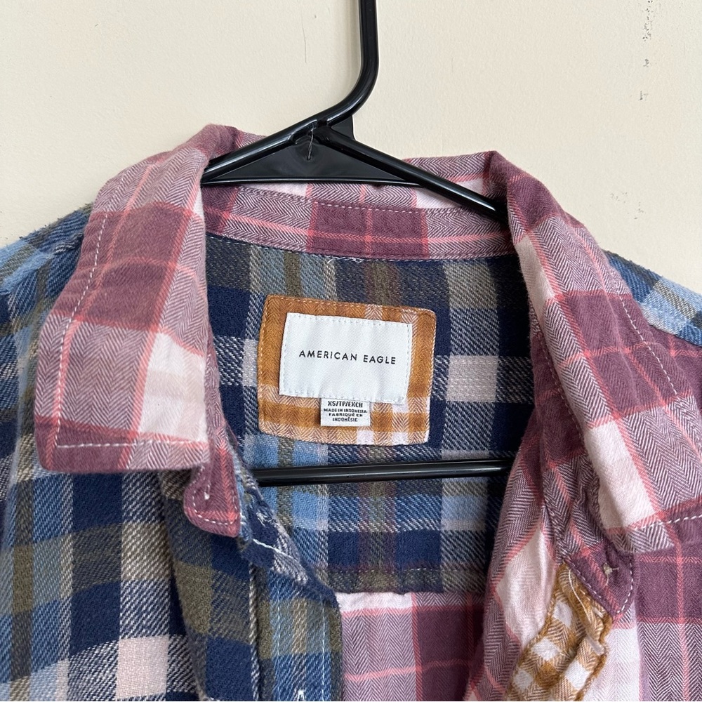 American Eagle Cropped Patchwork Flannel - image 3